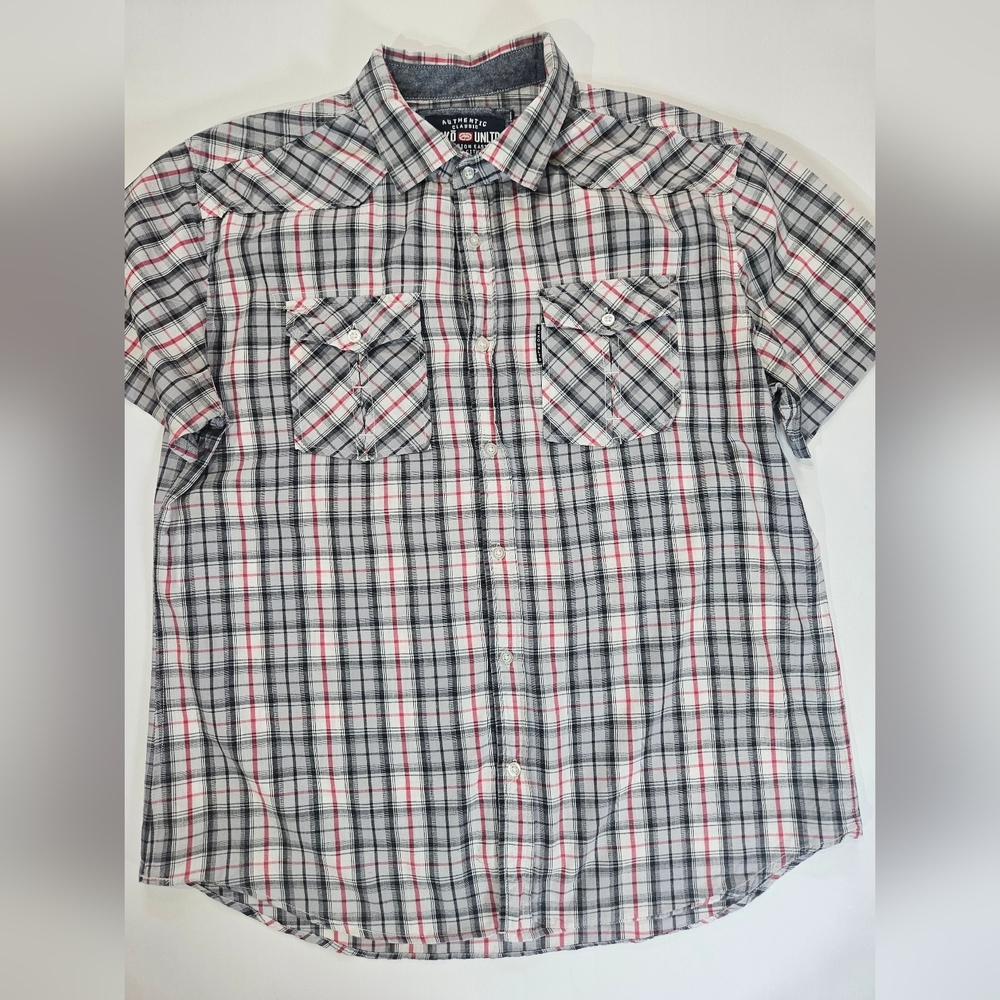Ecko Button Down Shirt Mens XL Red Black White Chest Pocket Y2K Throwback Style